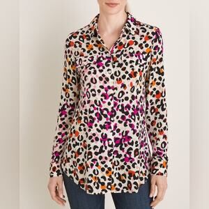 CHICO'S | Colorful Cheetah Animal Print Long Sleeve Button Down Shirt | 8/10
